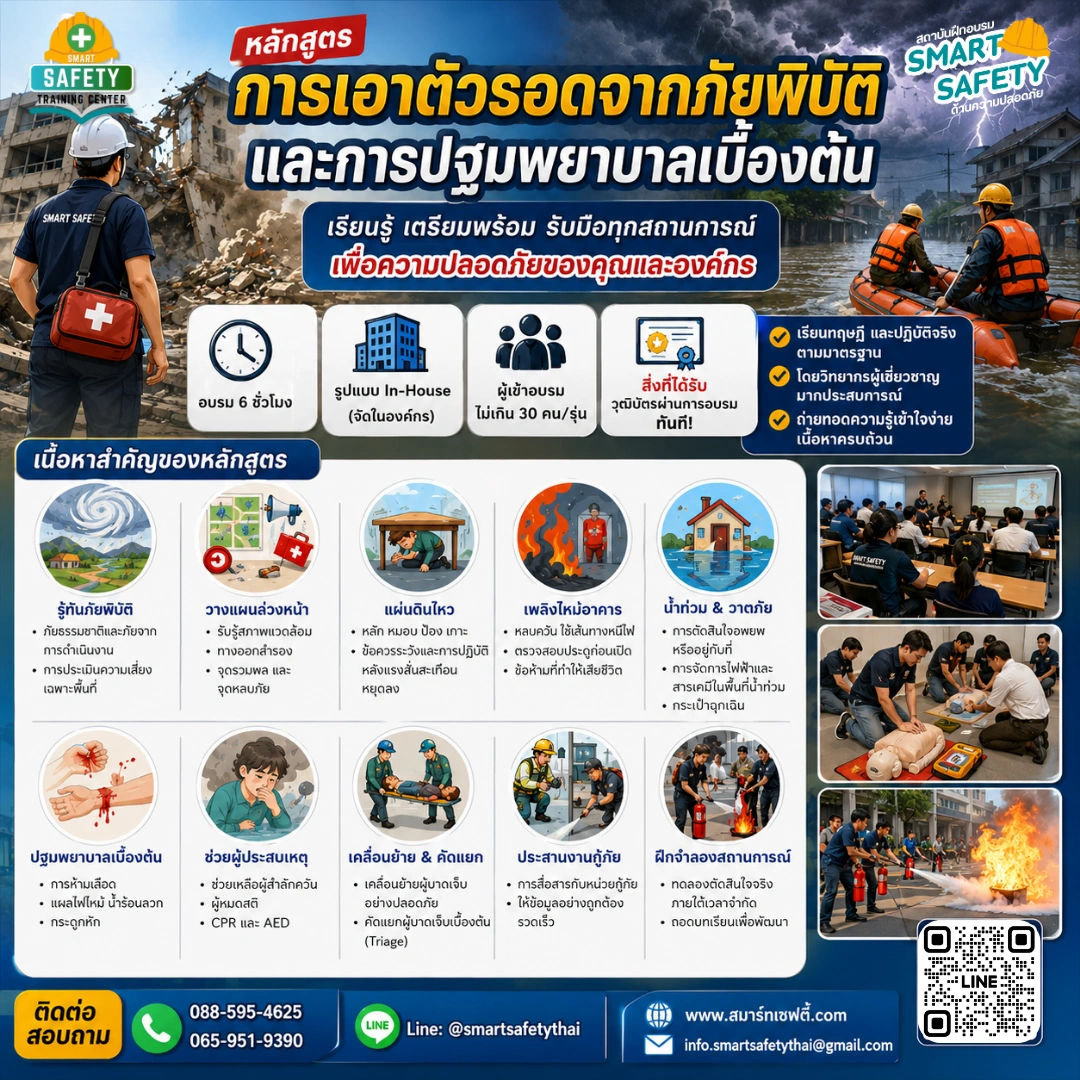 หลักสูตร การเอาตัวรอดจากภัยพิบัติ และการปฐมพยาบาลเบื้องต้น | อบรม In-House โดยสมาร์ทเซฟตี้