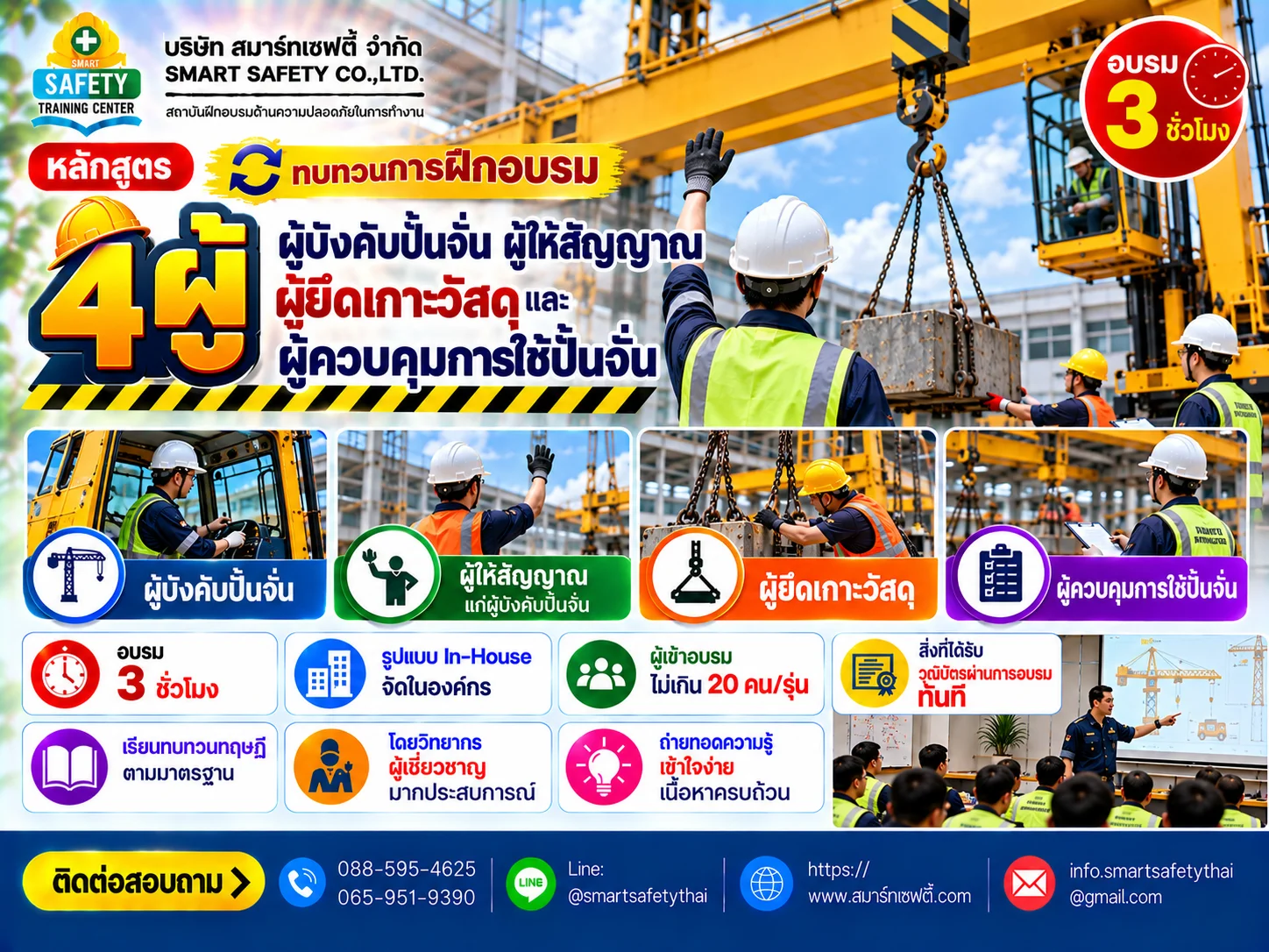 หลักสูตร ทบทวนการฝึกอบรมผู้บังคับปั้นจั่น ผู้ให้สัญญาณแก่ผู้บังคับปั้นจั่น ผู้ยึดเกาะวัสดุและผู้ควบคุมการใช้ปั้นจั่น 4 ผู้