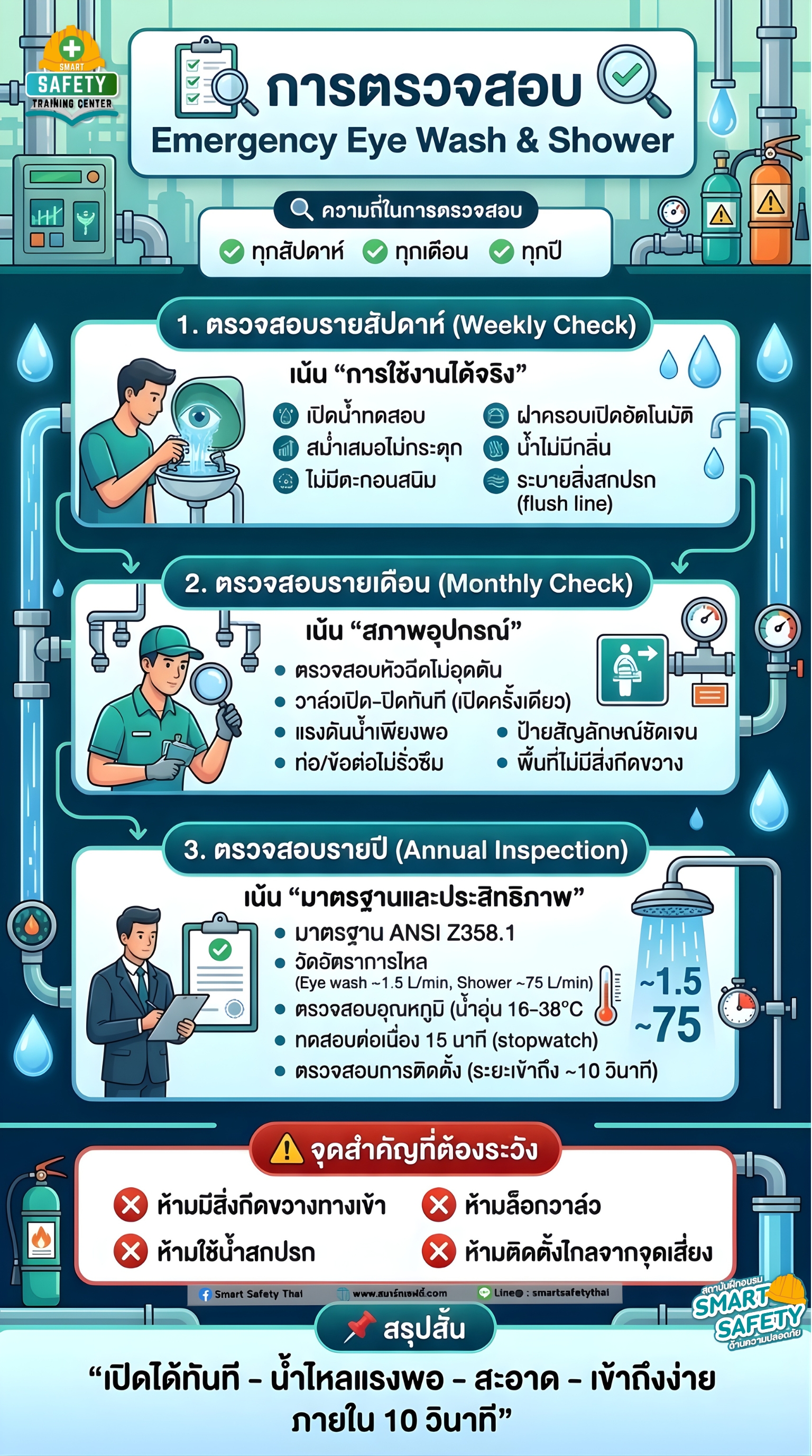 การตรวจสอบอุปกรณ์ Emergency Eye Wash and Shower