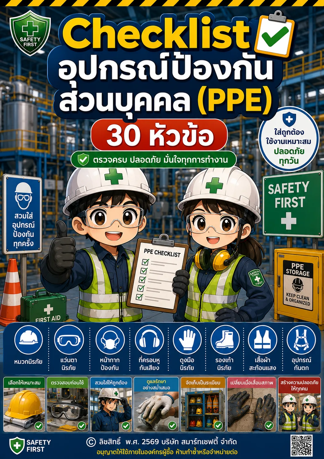 Checklist อุปกรณ์ป้องกันส่วนบุคคล (PPE) 30 หัวข้อ