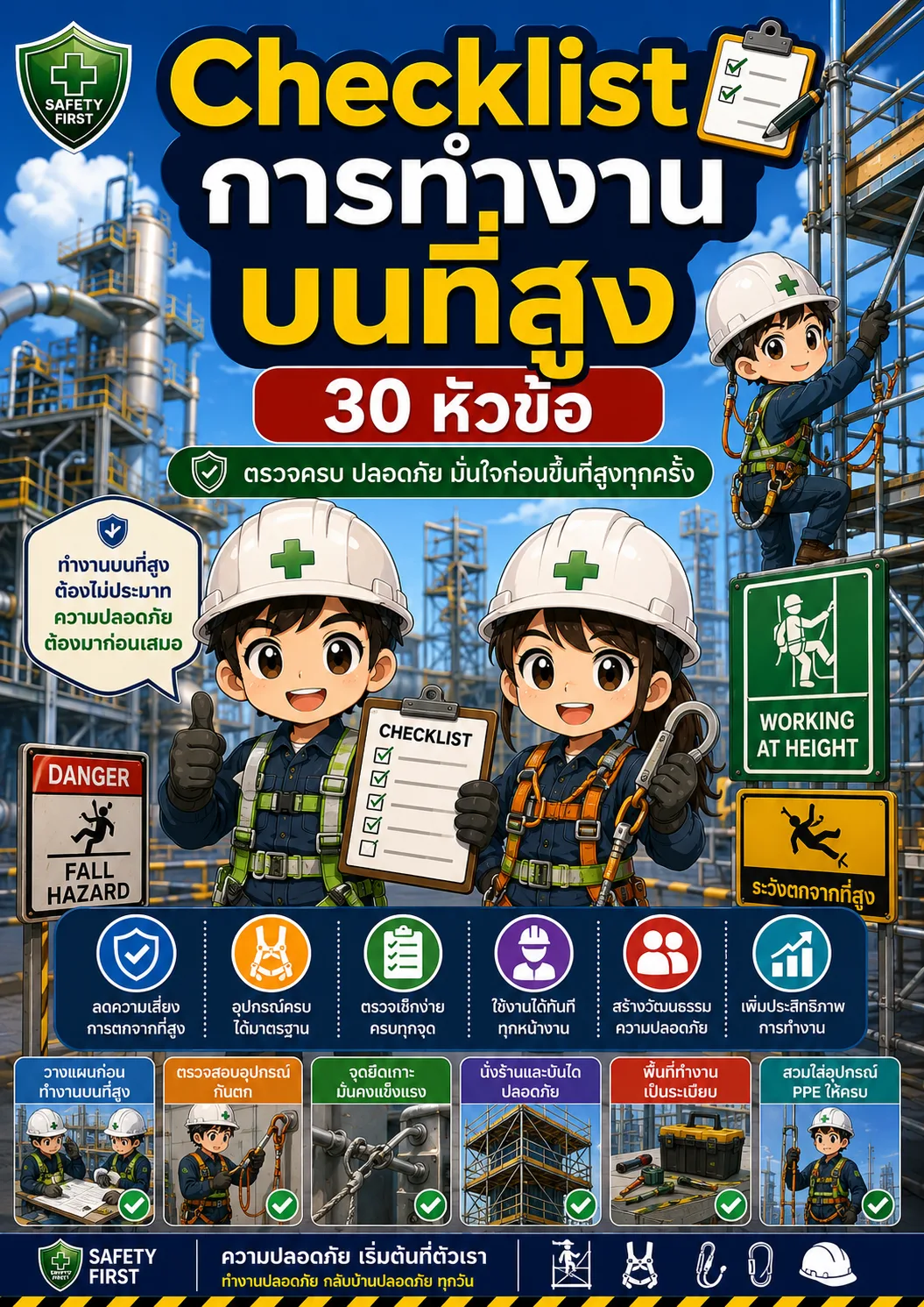 Checklist การทำงานบนที่สูง (30 หัวข้อ)