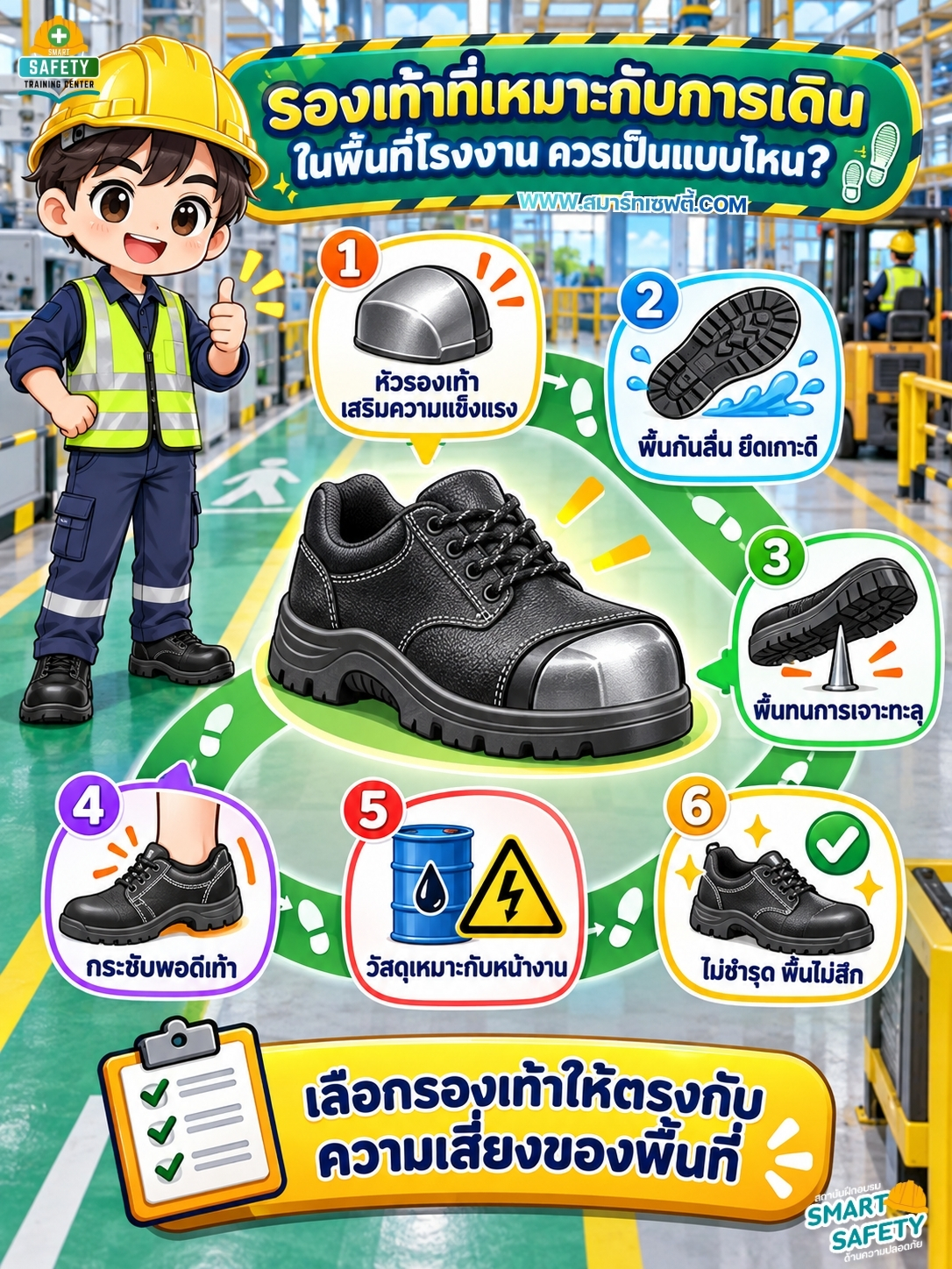 รองเท้าที่เหมาะกับการเดินในพื้นที่โรงงานควรเป็นแบบไหน